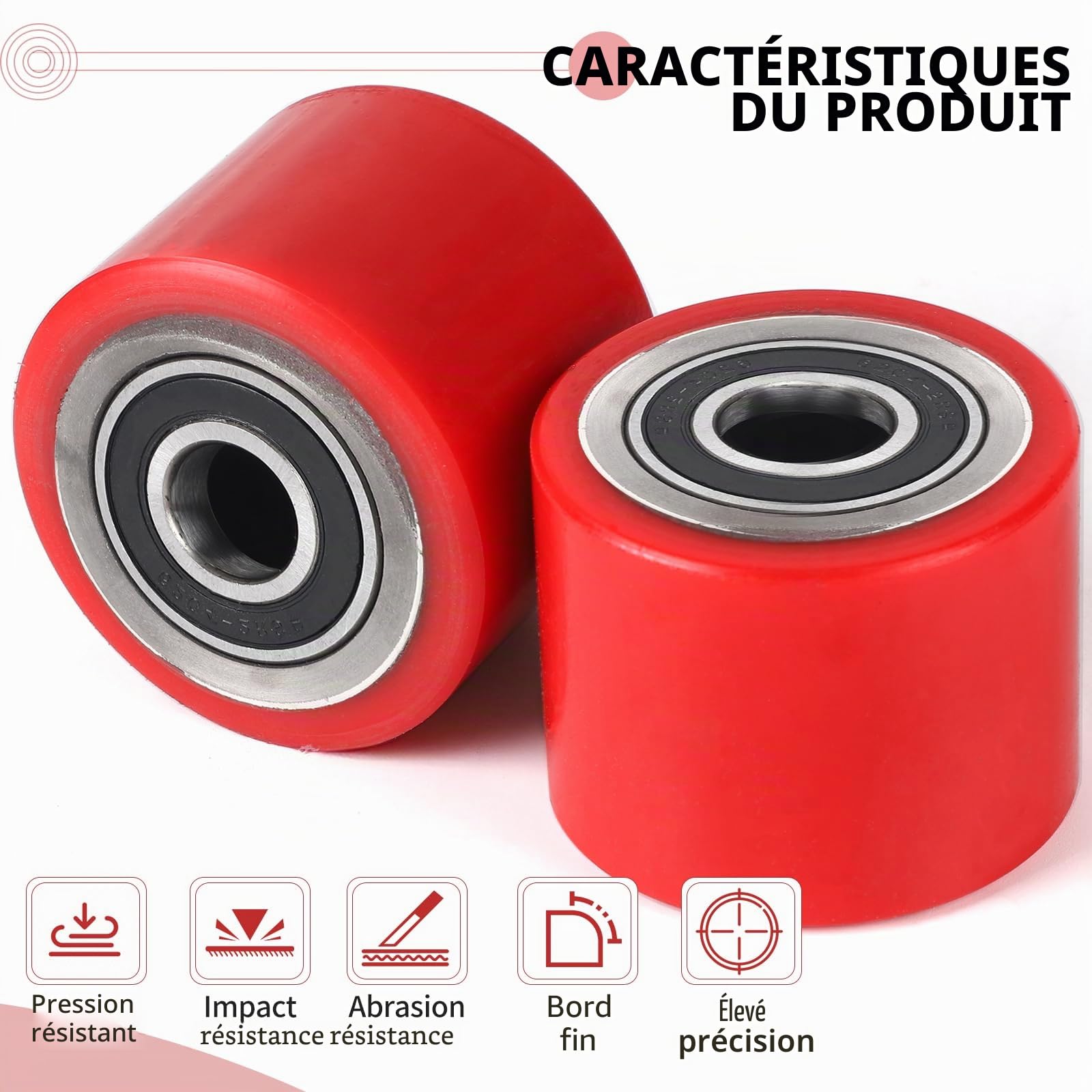 SWAWIS Lot de 4 Roues de Transpalette Polyuréthane 80 x 60 mm, Axe 20mm Charge Maximale 600 kg Avec pour Transpalette Roulements à Billes