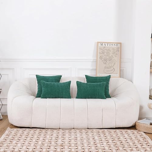 Miniatura 5 de HWY 50 Juego de 2 fundas de cojín decorativas de pana verde oscuro de 18 x 18 pulgadas, fundas de cojín bohemias a rayas suaves para sofá, cama y