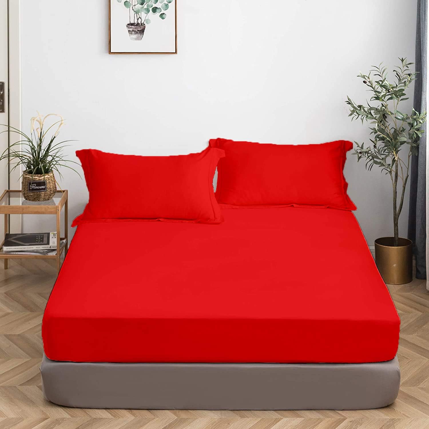 Red 4 Piece - Bed Sheets Set Hotel Luxury Soft - 100% Egyptian Cotton 650TC - Fade Resistant - California King Size 72x84 inch Fits Up to 8-12" inches Deep Pocket (Red Solid)
