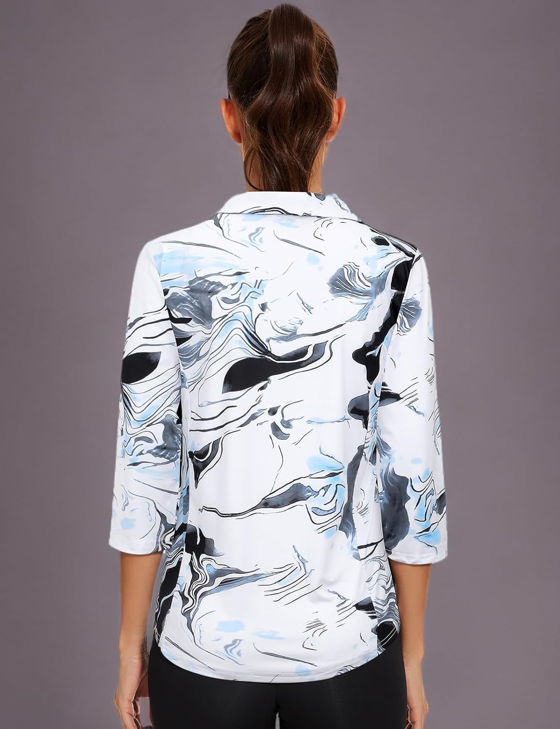 Zamowoty Women's 3/4 Sleeve Golf Tennis Polo Shirts 4-Button Dry Fit Workout Tops Athletic Shirt UPF50+ - Image 5