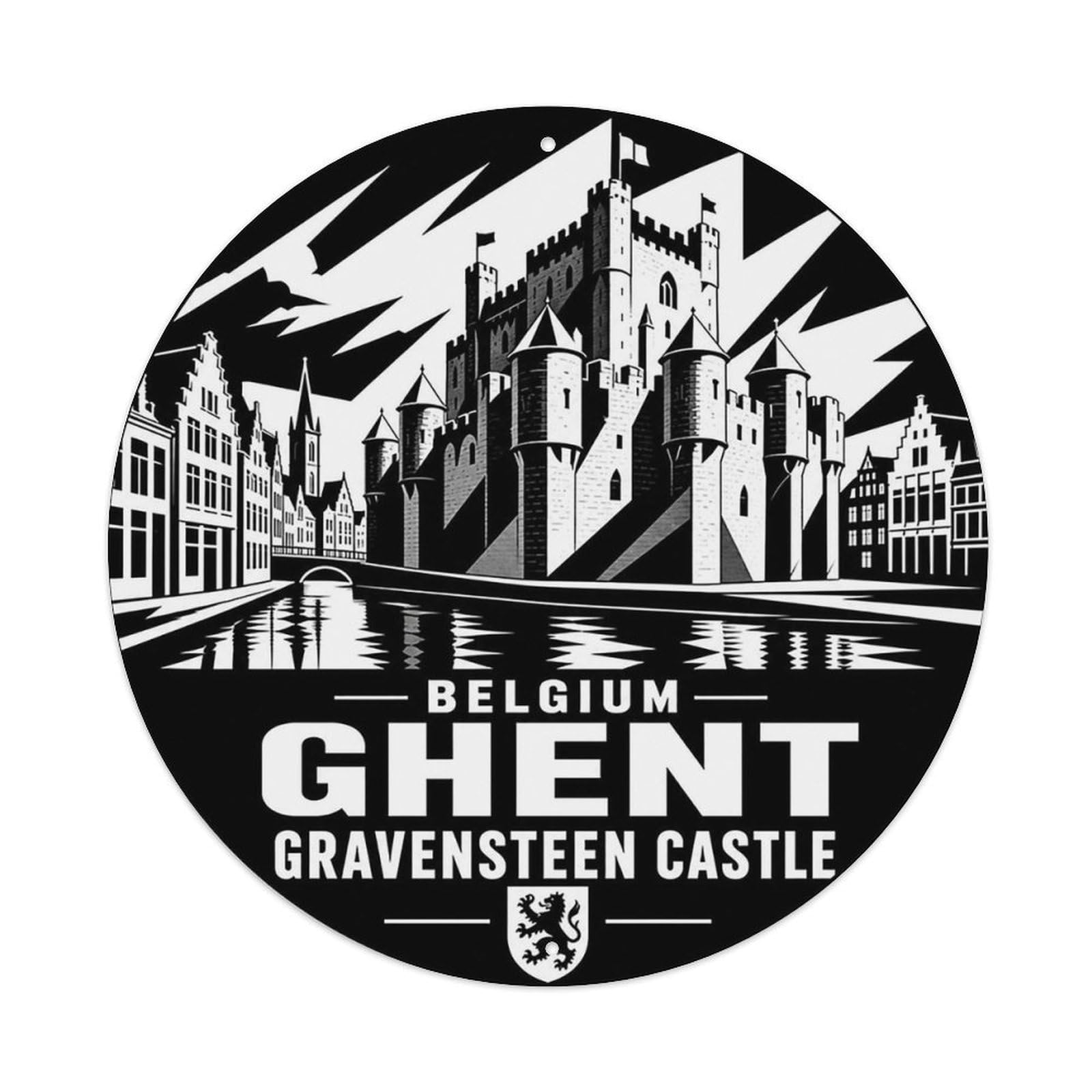 Ghent Gravensteen Castle Belgian Monochrome Heritage Metal Tin Sign