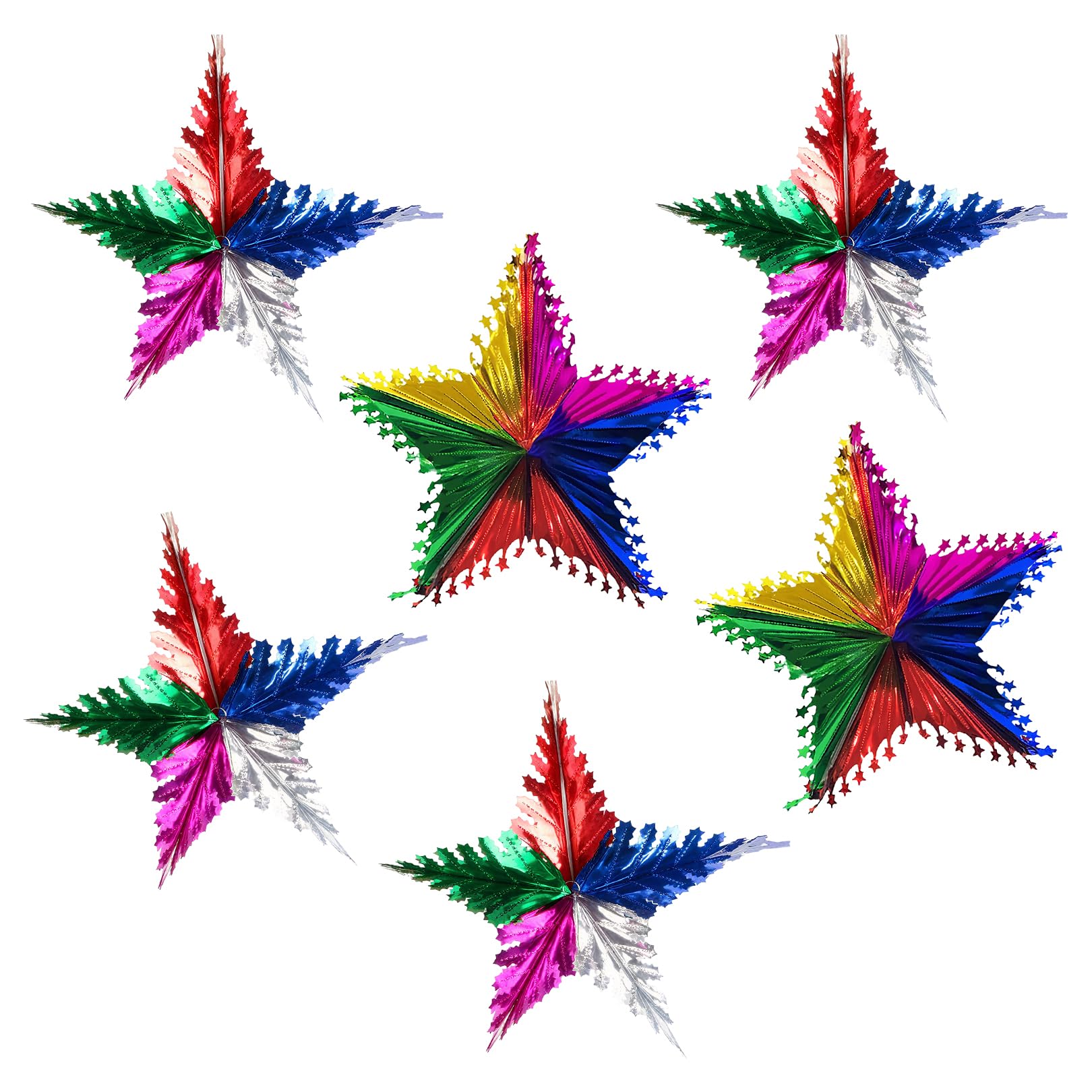 5Pcs Christmas Foil Hanging Decoration, 3D Coloured Star Snowflake Stars Ornament, Christmas Foil Ceiling Garland Hanging Xmas Decoration