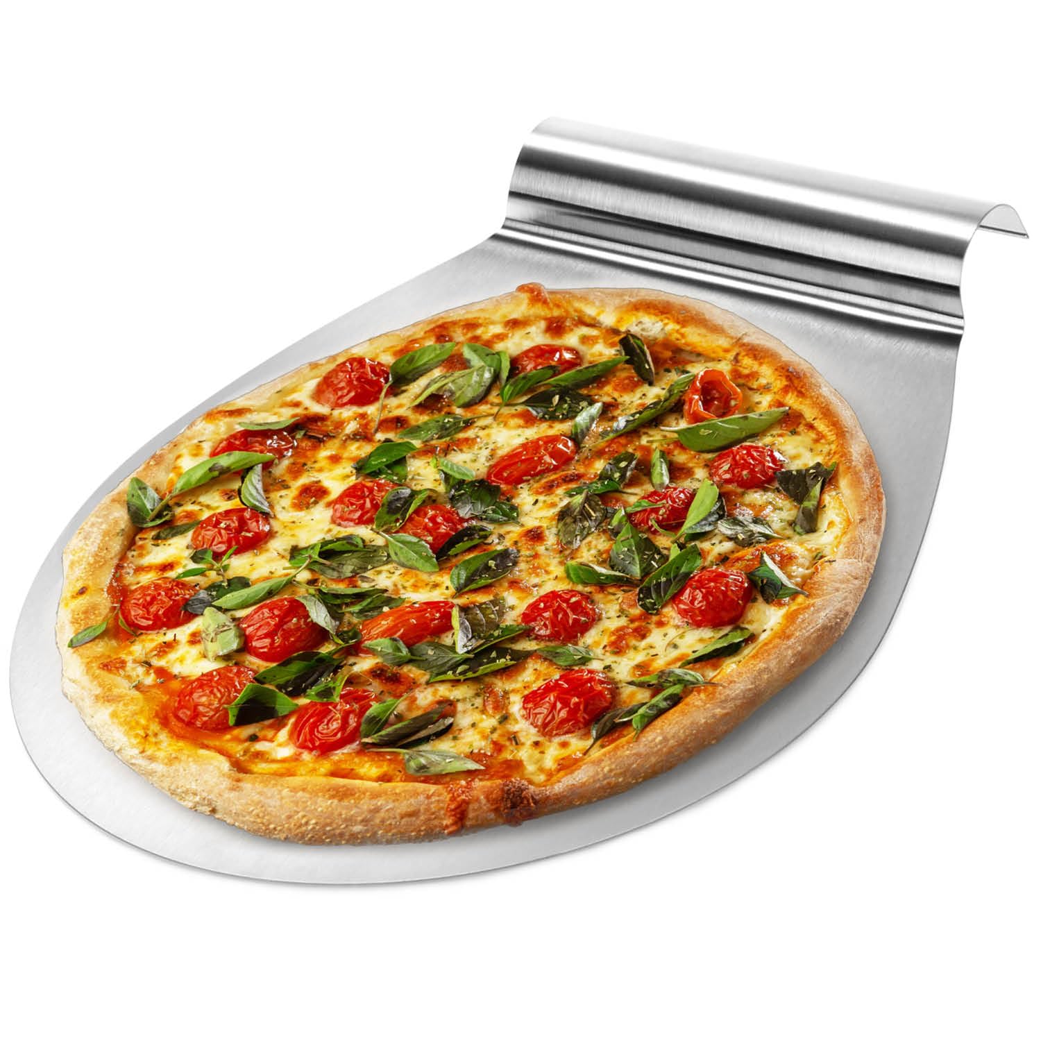 com-four® Pizzaschieber aus rostfreiem Edelstahl - Tortenhebe-Blech mit Griffmulde - Kuchen- und Pizzaheber - Pizzaschaufel bis zu Ø 26 cm (silberfarben - rund)