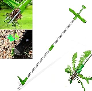 Weed Puller, Stand-Up Weeder Root Removal Tool with 3 Stainless Steel Claws, Garden Manual Weeder with 100cm Handle and High Strength Foot Pedal