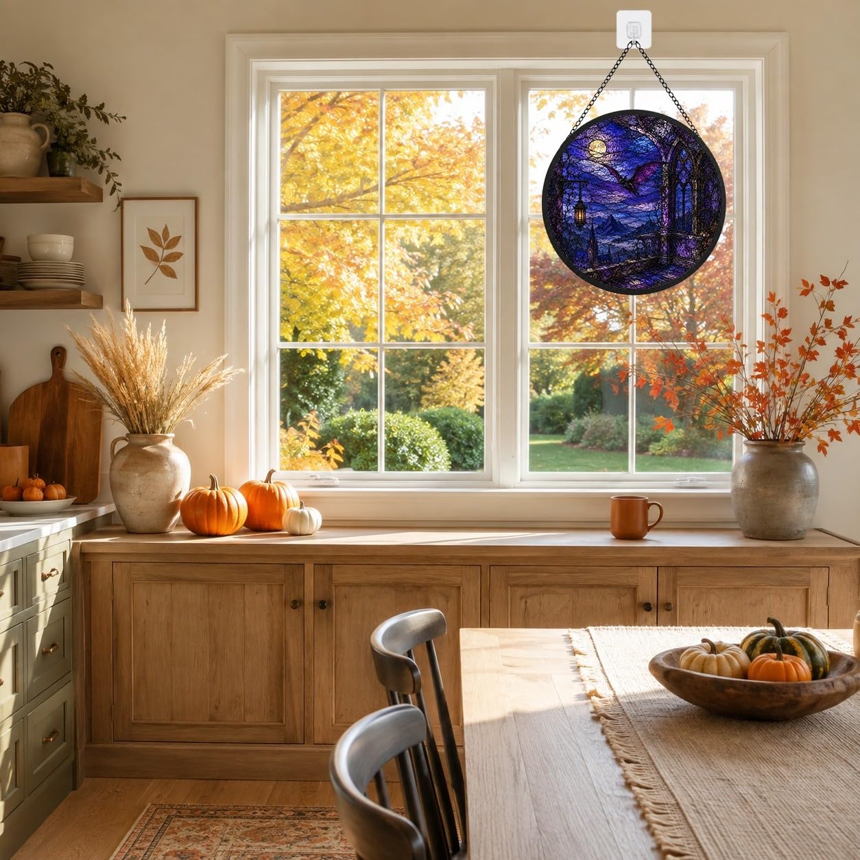 Buntglas Fensterbild 4er Set, Sonnenfänger Halloween Dekoration(Set4,15cm/5.91 inch)