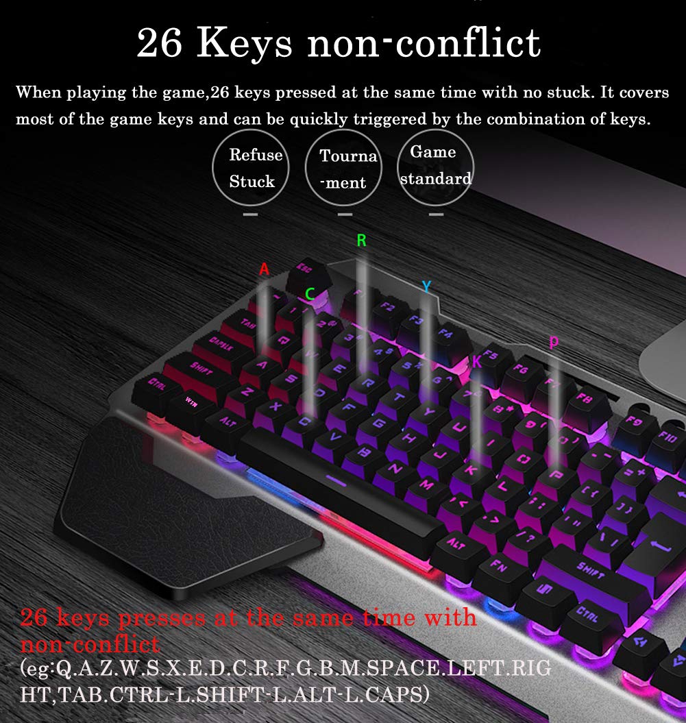 Rechargeable Keyboard Mouse Combo Backlit,2.4G Wireless Gaming Keyboard with Palm Rest,Multimedia,Ergonomic,3000Mah Large Capacity Battery and Adjustable DPI Mouse for Computer,PC,Laptop,Mac (Black)