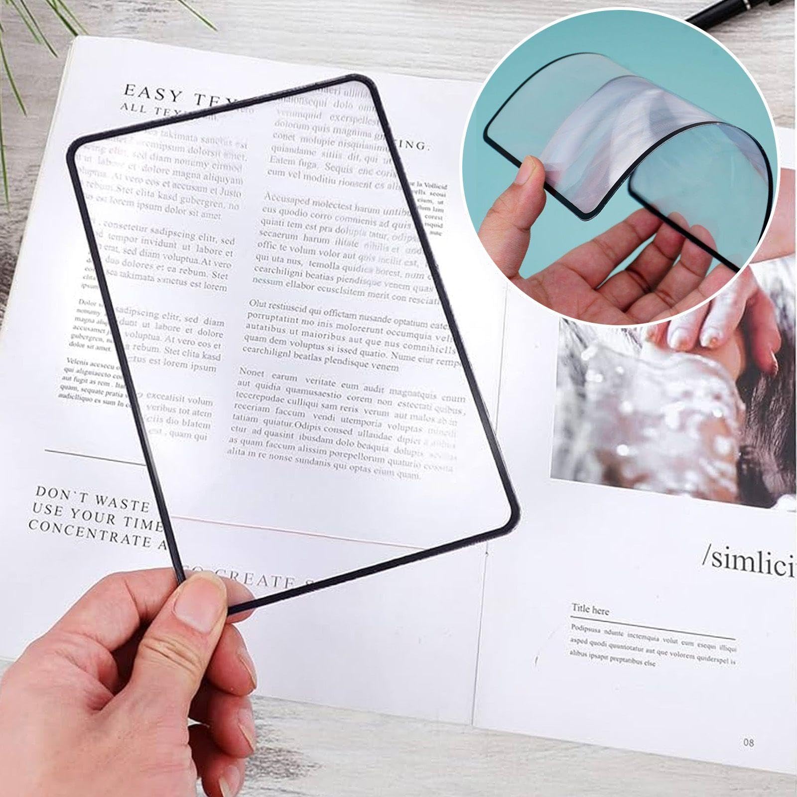Lente di Lettura Portatile da 8 Pezzi, Lente di Ingrandimento per Giornali A Tutta Pagina, Strumento per La Lettura di Caratteri Piccoli, Adatto A Persone con Presbiopia E Ambliopia.