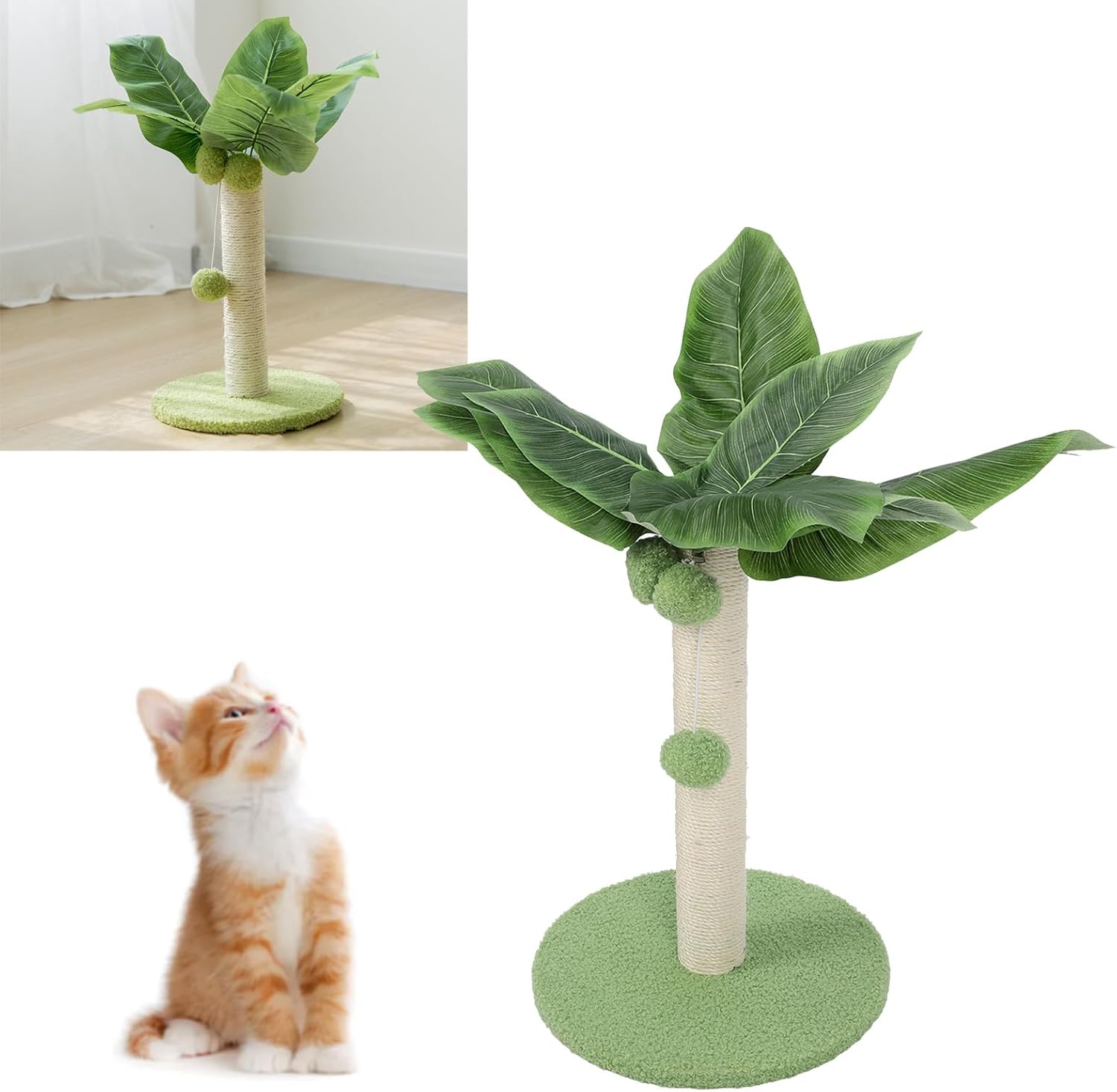review Cat Tree, Cat Scratching Post, Sisal Furniture Sturdy Stable Structure Cat Tree Scratch Post with 3 Hanging Balls for Home Indoor (Green)