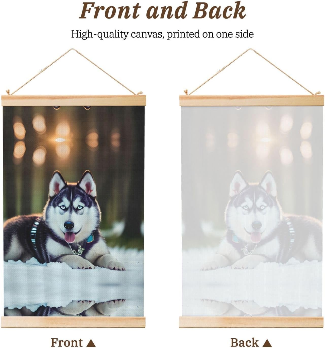 Husky Dog Print Poster Hanger,Hanging Poster, Poster Frame,Wood Poster Hanger, For Wall Hanging