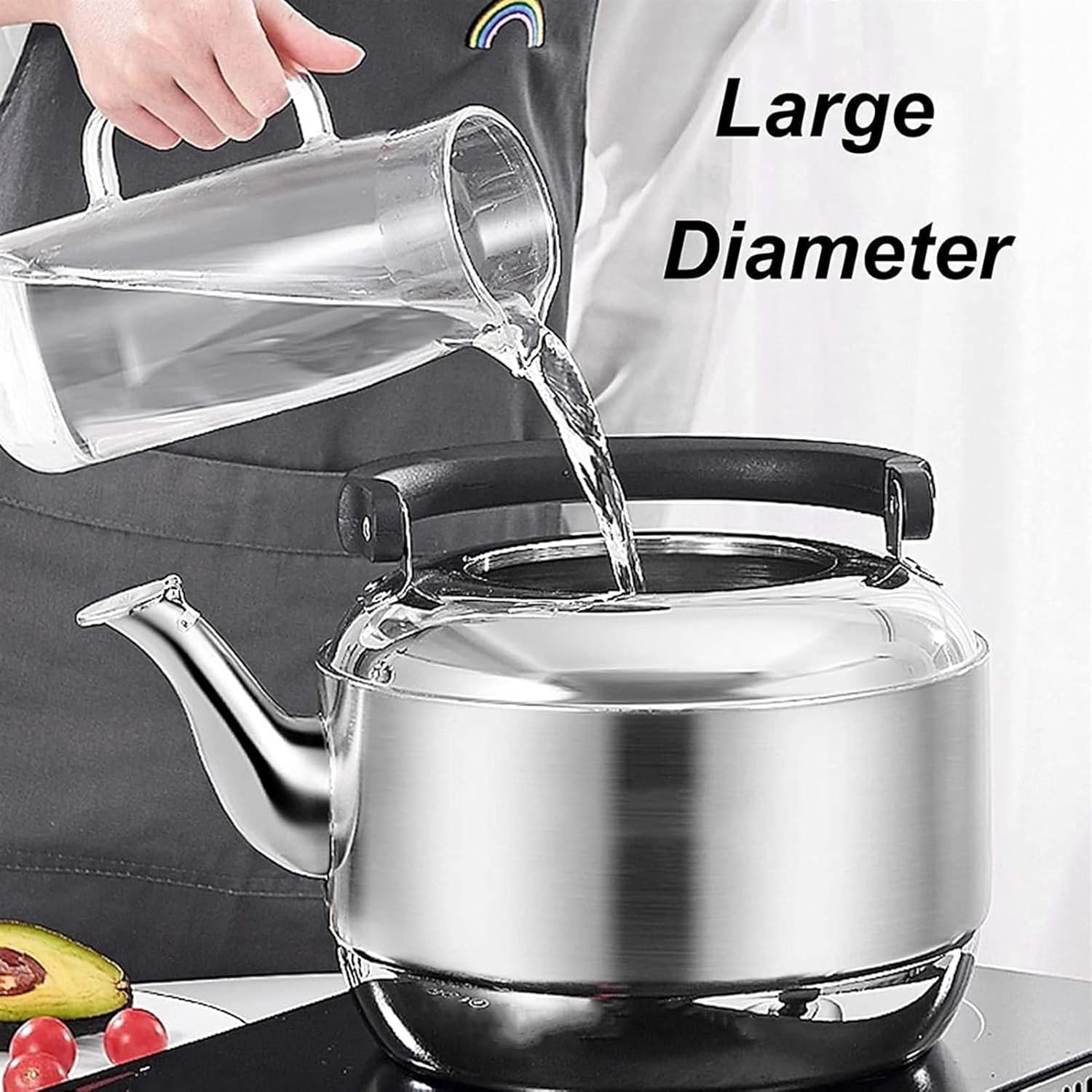 Teapot, Whistling 304 Stainless Steel Tea Kettle for Stove Top, with Ergonomic Handle, Suitable to Boiling Water & Tea on Induction Stove, Gas Stove Top(5L)