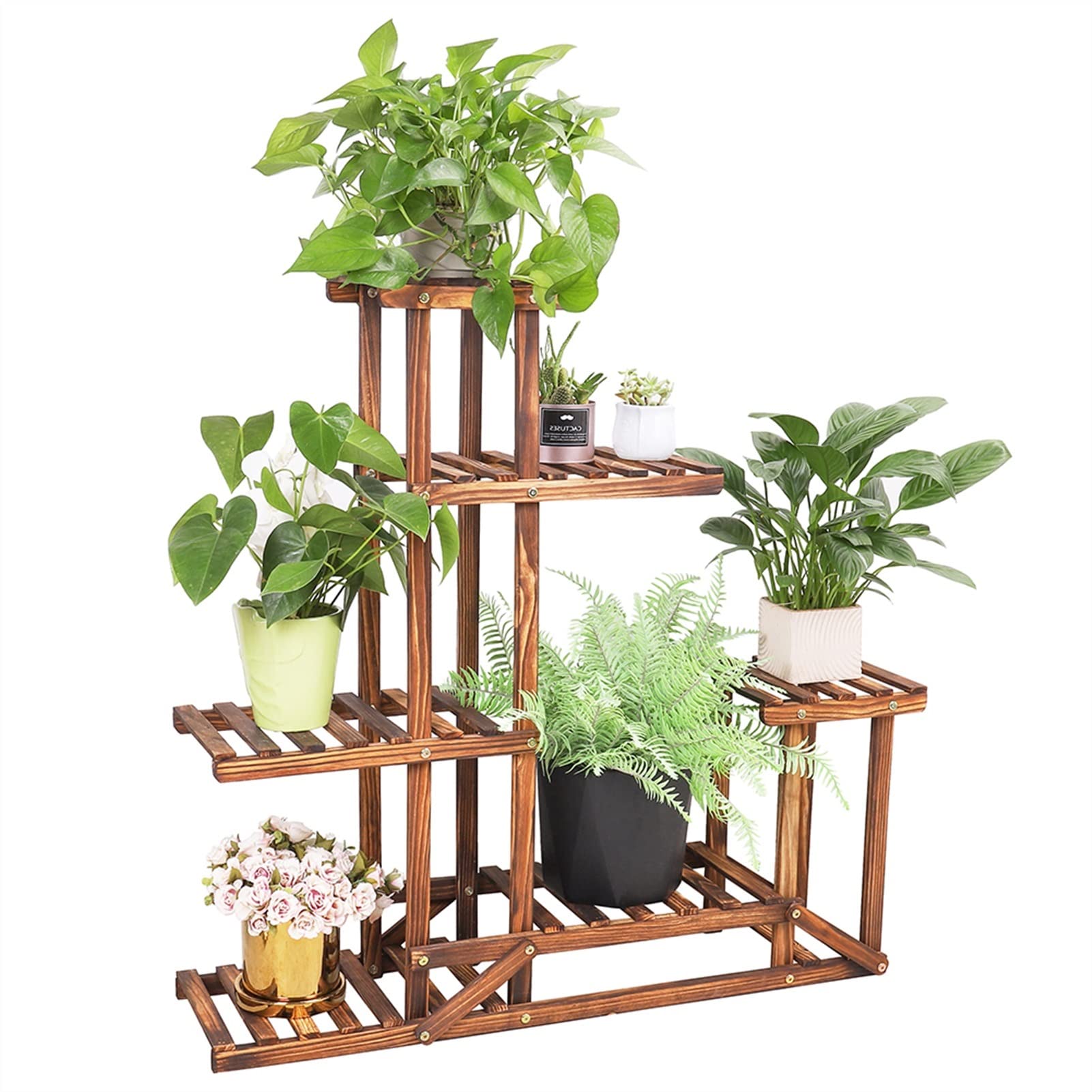 Support de fleurs en bois à 6 niveaux pour plantes d'intérieur ou de jardin