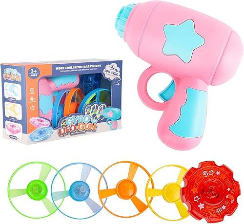 Berry President Juguete de platillo volador, juego de lanzamiento de disco volador con luz de flash giratoria, juguete giratorio para interiores y