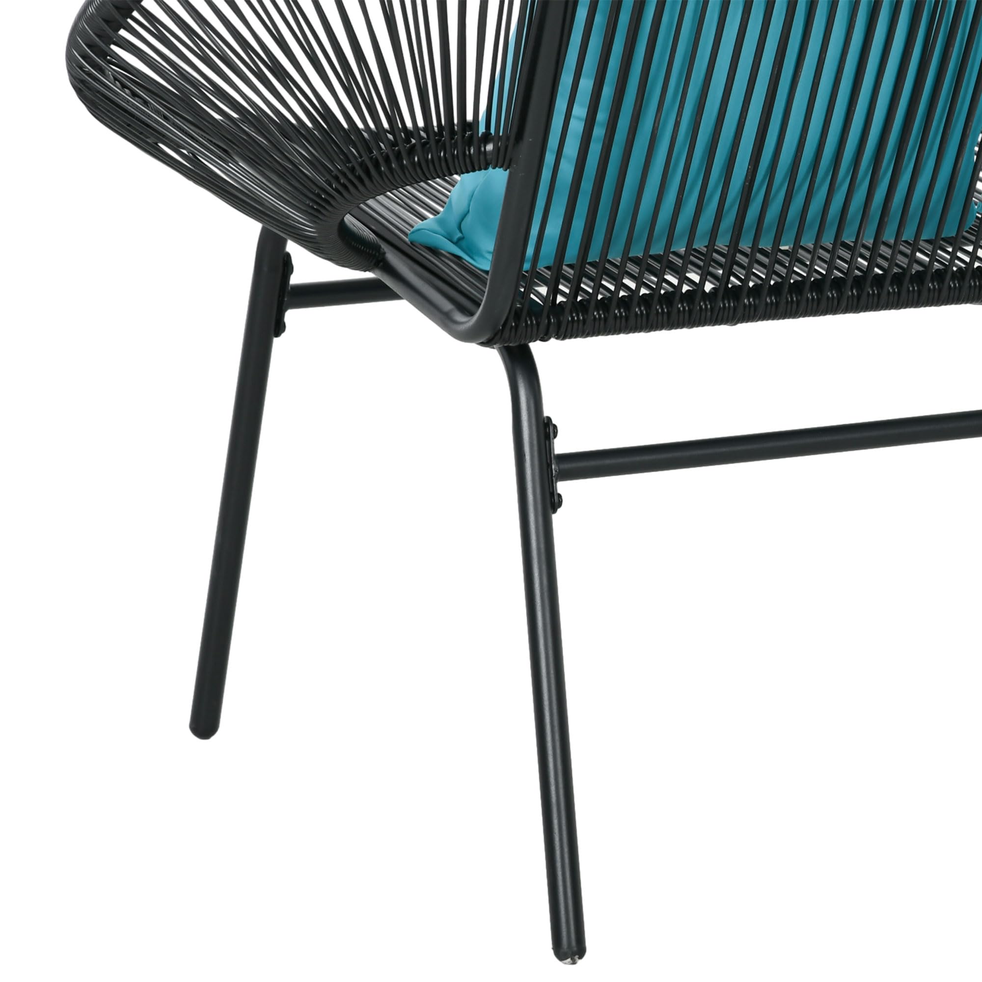 Outsunny Banquette Banc de Jardin 2 Places en Acier et Cordage en résine avec 2 Coussins - dim. 132L x 72l x 83H cm - Noir