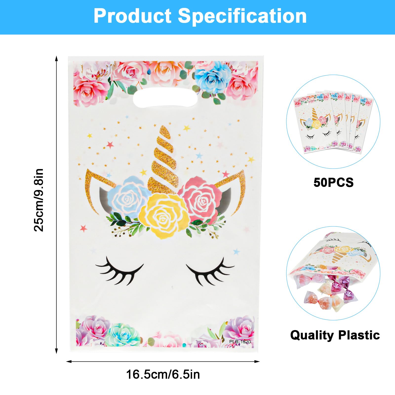 50 Pcs Unicorn Party Favor Bags With Handles - Goodie and Candy Gift Bags for Birthday Party Supplies and Decorations