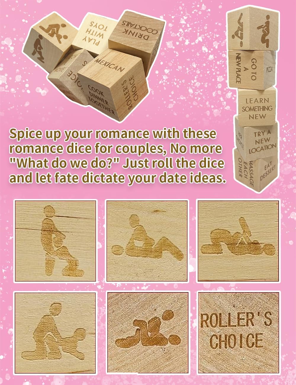 Date Night Dice Wooden Dice Kit Couple Dice Decision Dice Ideas Dice Date Night Dice After Dark Edition-5 Pcs 6 Side Fun Dice for Romantic Couple Ideas Dice Game for Adults Gift Valentine's Day