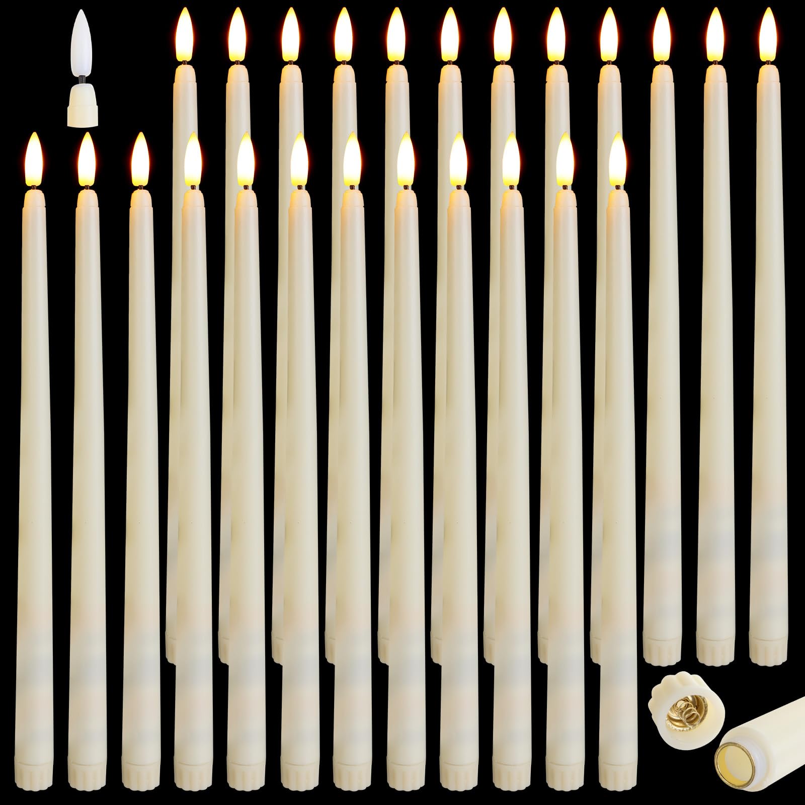 Photo 1 of ***MISSING PARTS*** Baquler 24 Pcs Flameless Taper Candles Battery Operated Bulk 12.4 Ivory LED Taper Candles Flickering LED Candlesticks for Wedding Advent Halloween Christmas Party Decor