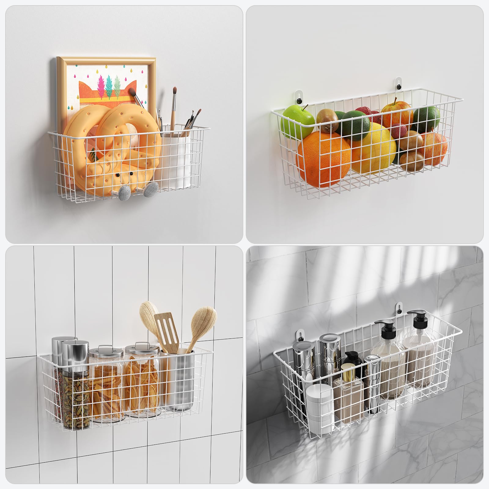 MaraFansie Cesta de alambre extra grande, 2 unidades, organizador de pared para armario, cesta de almacenamiento, estantes montados en la pared, decoración rústica de granja para el hogar, cocina