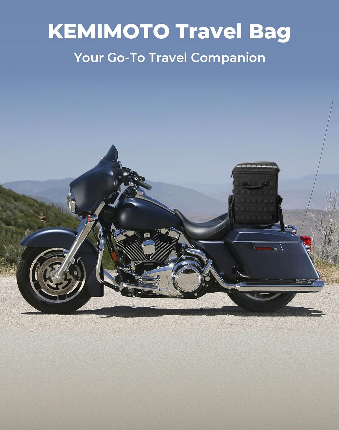 KEMIMOTO Folding Motorcycle Sissy Bar Tail Bag with Quick Access Window Expandable 53-60L Backrest Travel Luggage Helmet Bag for Touring Adventures Road King Road Glide Street Glide Softail Dyna