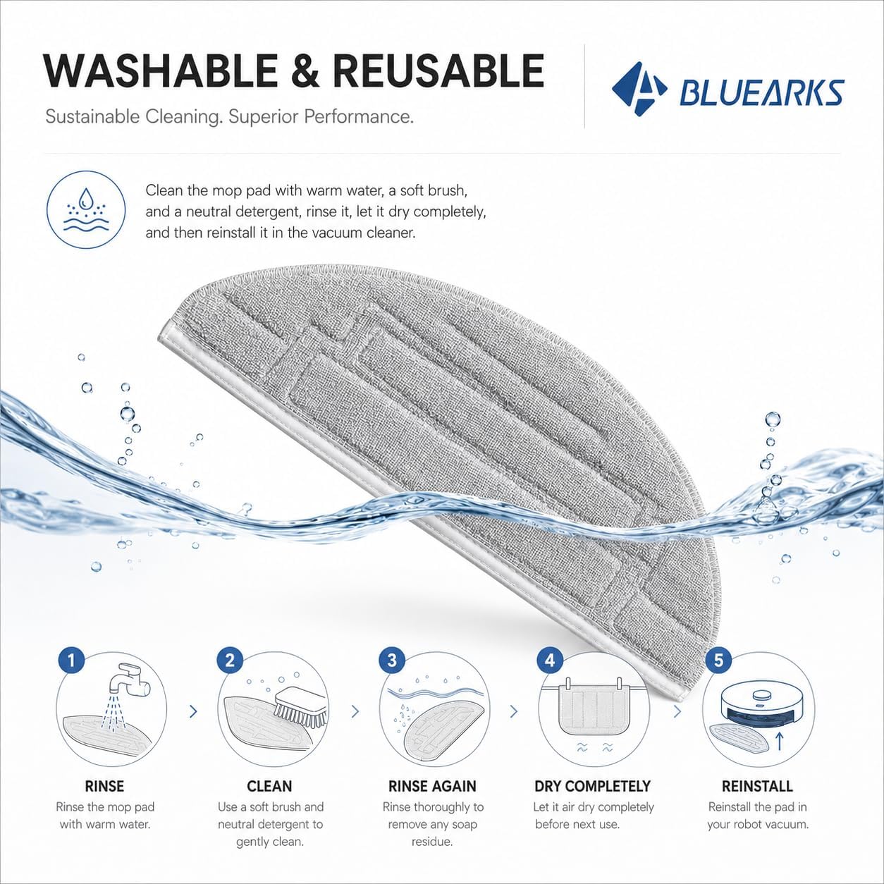 6 Pack Mop Pads Compatible with Roborock S8 Pro Ultra Robot Vacuum, Reusable Microfiber Mopping Pad Replacement Accessories