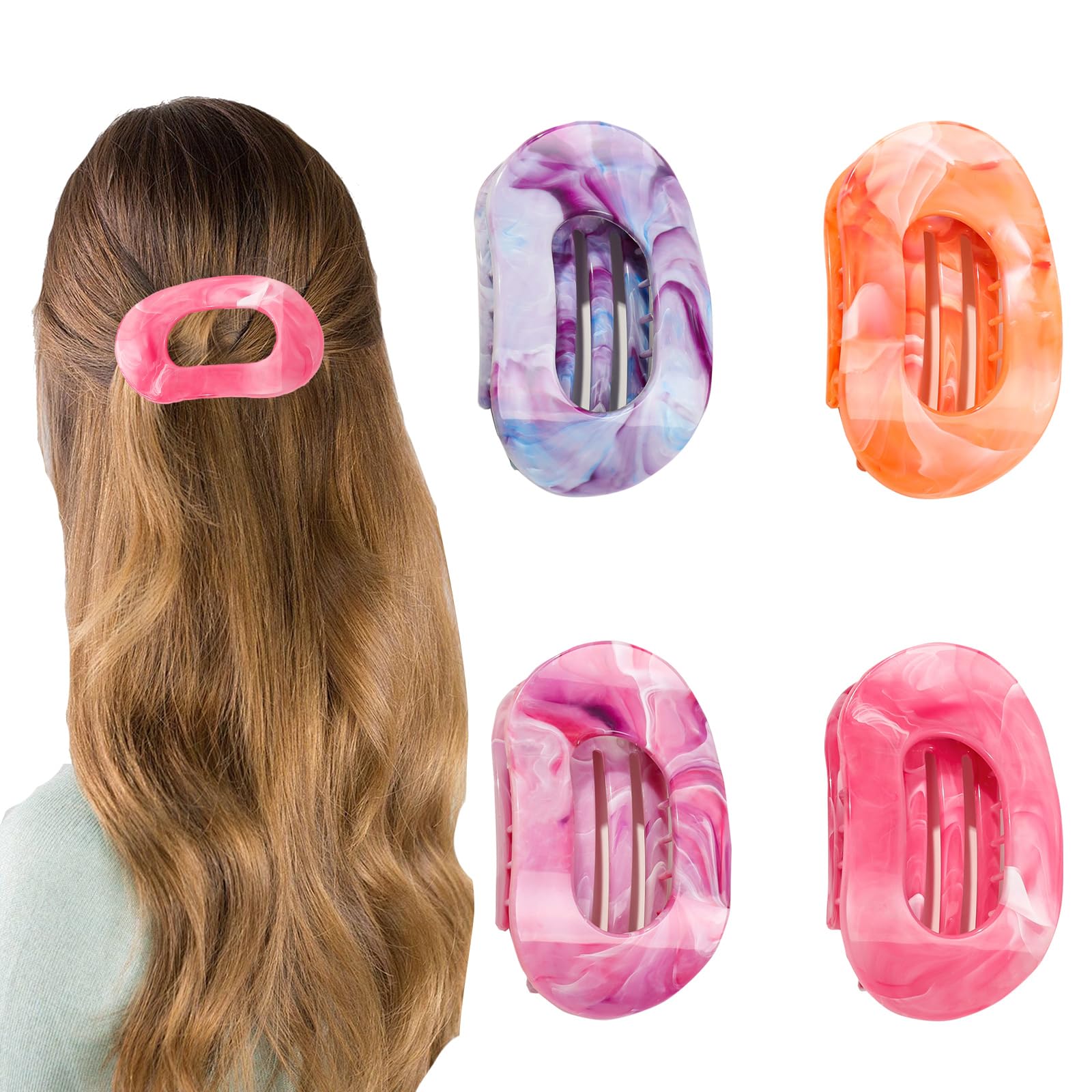 Kaizuca 4 Pcs Hair Claw Clips, Flat Hair Clips for Women Non-Slip Hair Clamps, Hair Styling Accessories for Everyday Use(B)