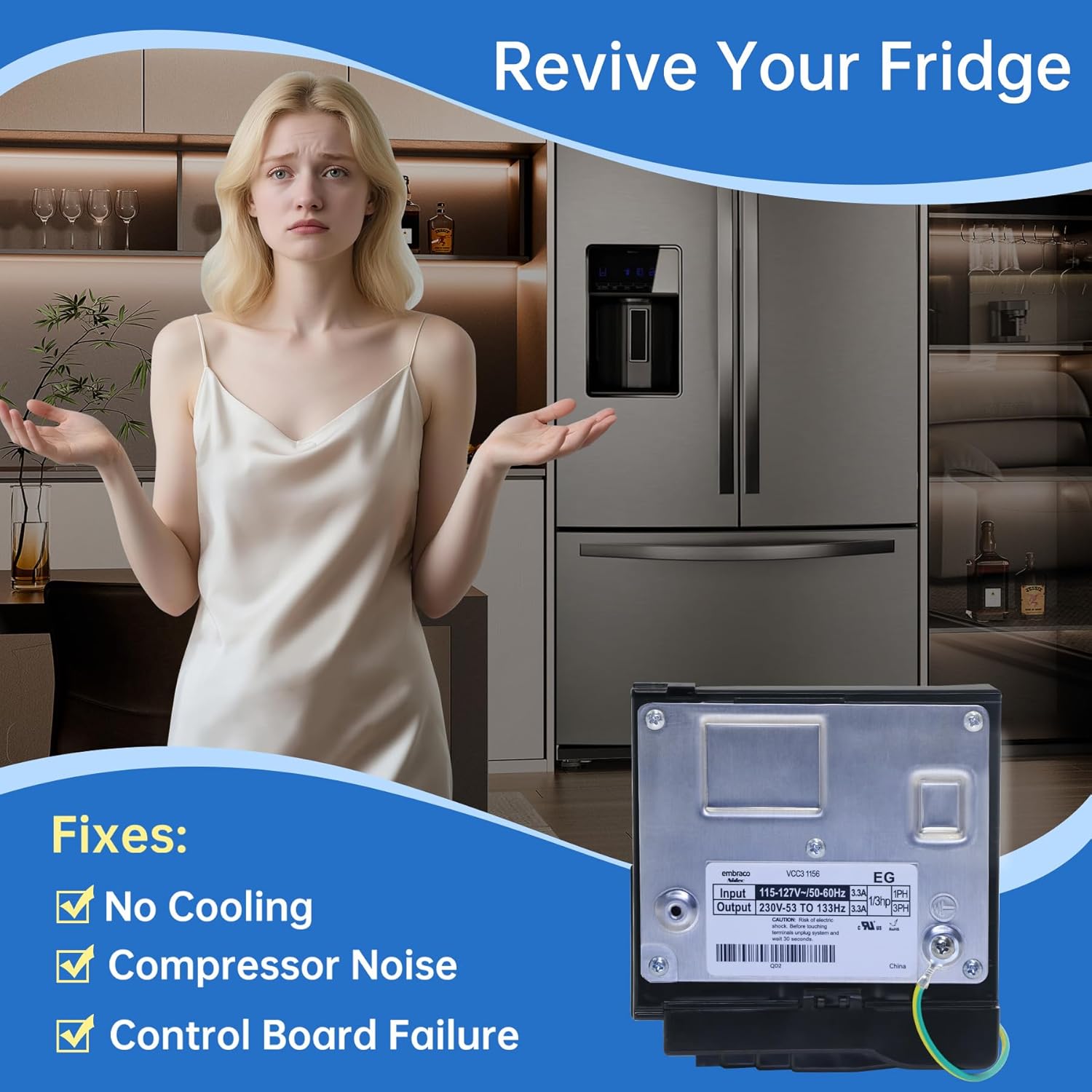 WR49X10283 WR55X10490 Refrigerator Inverter Control Board Compatible with Various GE (General Electric) Refrigerator models Replaces WR55X10685 WR55X10979 WR55X11029 AP5669522 2677747 PS6883663