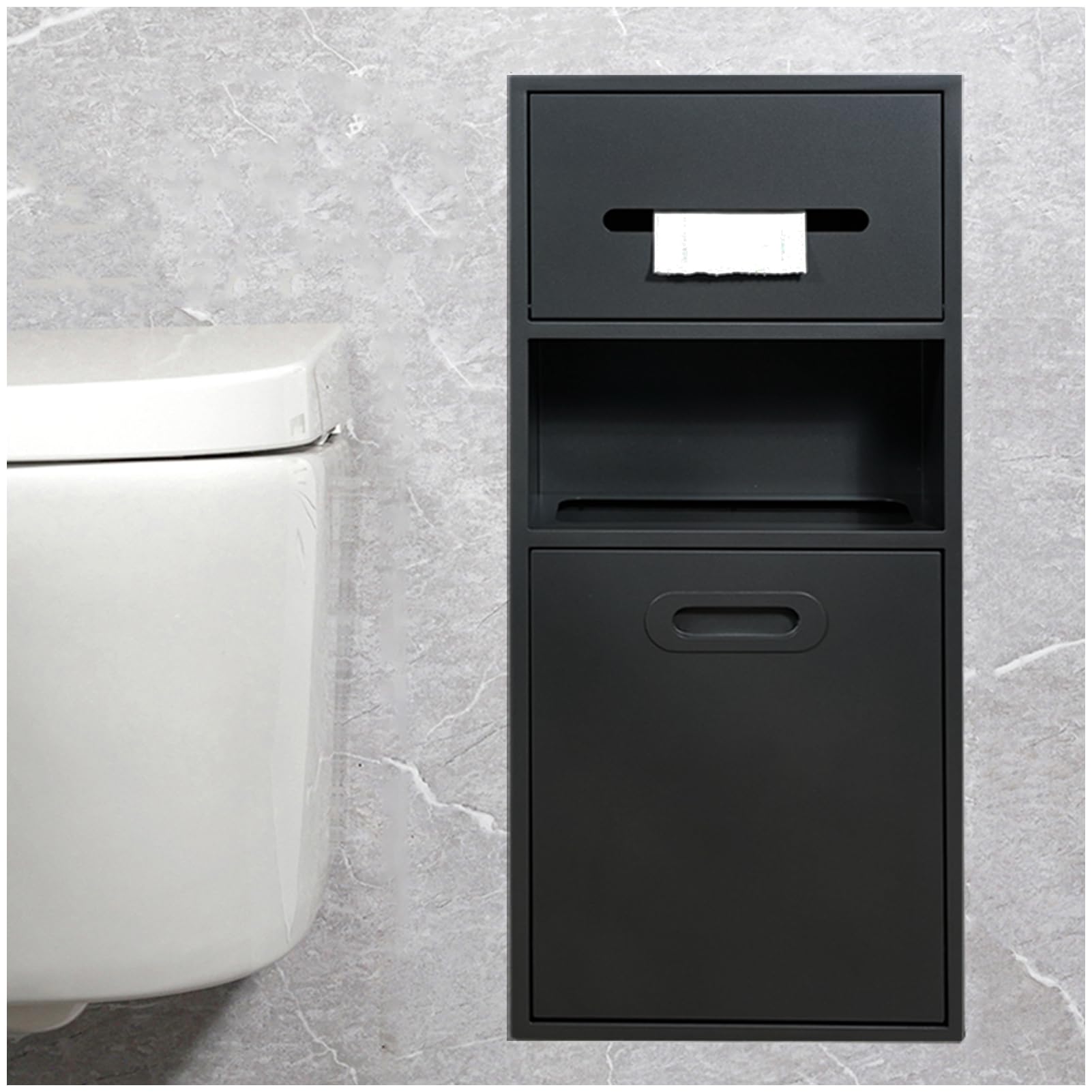 Stainless Steel Shower Nich Wall-Mounted Toilet Paper Trash Can Storage Rack Recessed Shelf Organizer Built-in Alcove for Kitchen Living Room Bedroom,Black-67x23x14cm(no Door)