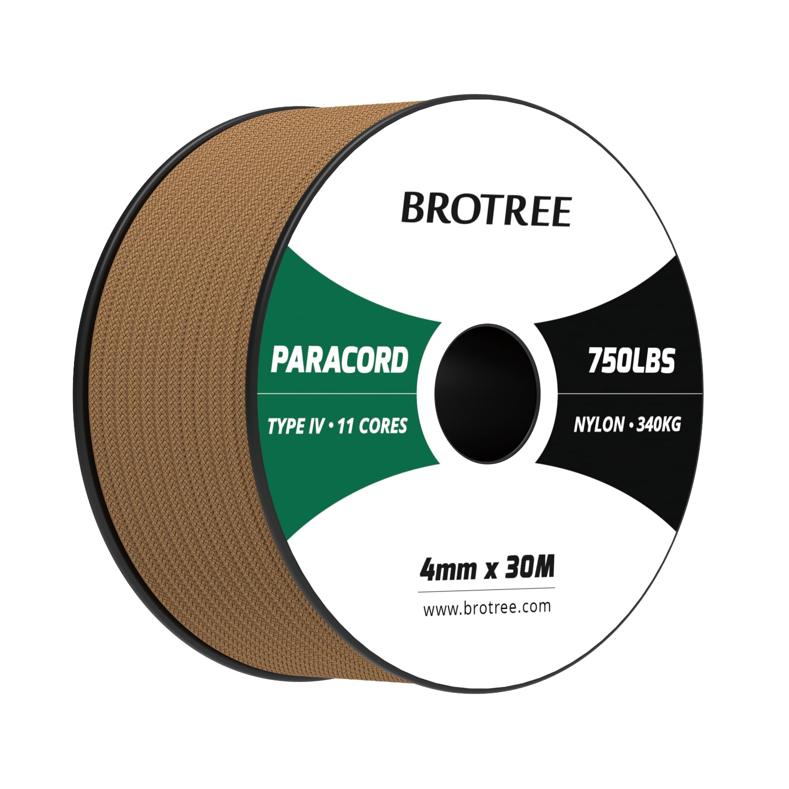 Brotree 4mm Paracord 750lb Nylonowa Sznurek 11-żyłowa Linka Typ IV do Zewnątrz, Survivalowy, Biwakowania - Obciążenie Niszczące 340kg