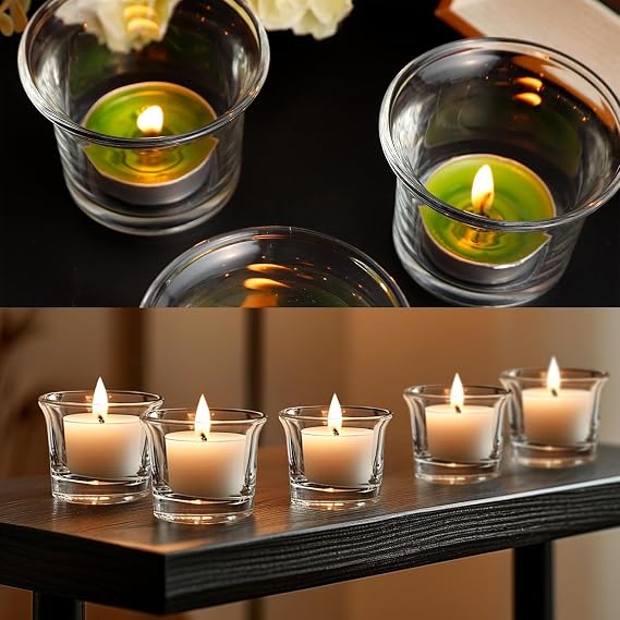 24 Pack Tealight Candle Holder, Votive Candle Holders, Diameter 4cm | Glass Candles Holders, Clear Tea Light Holders Bulk for Wedding Birthday Party Dinner Home Decor