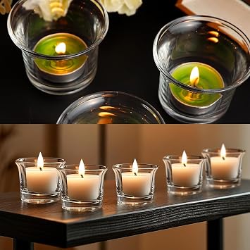 24 Pack Tealight Candle Holder, Votive Candle Holders, Diameter 4cm | Glass Candles Holders, Clear Tea Light Holders Bulk for Wedding Birthday Party Dinner Home Decor