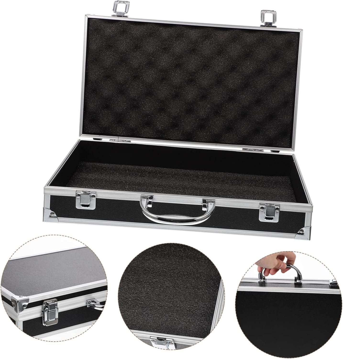 Hemoton Aluminum Tool Box Case 14-Inch Lightweight Metal Toolbox with Lock and Foam Insert Portable Organizer for Tools Cosmetics and Instruments - Image 9