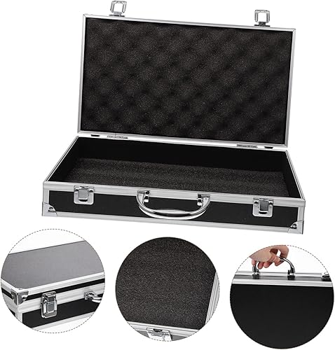 Miniatura 9 de Hemoton Maletines Caja de herramientas de aluminio Maletín de aluminio negro con cerradura Estuche cosmético Maletín de aluminio para hombres