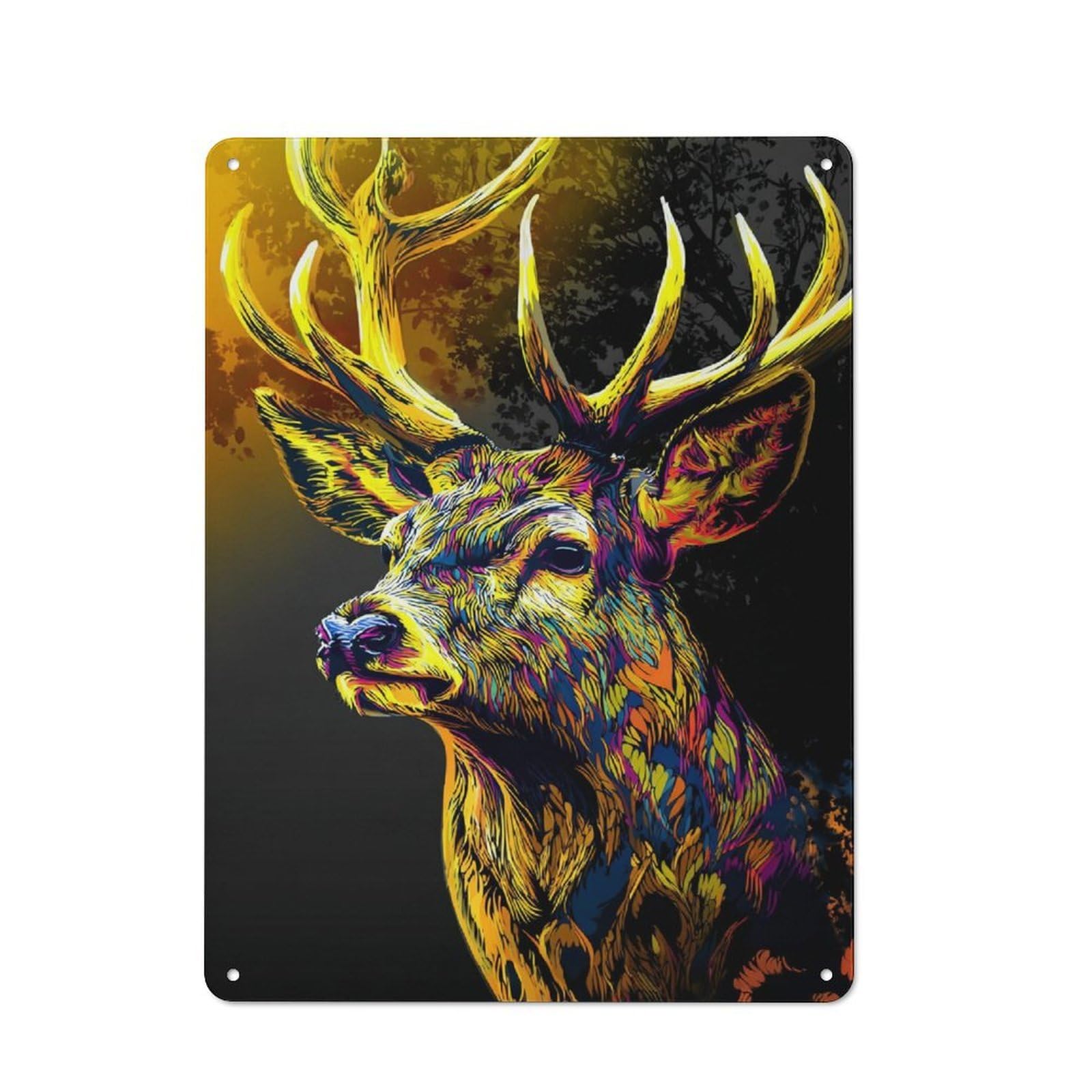 Junmoney Colorful Deer Portrait Artwork -9 Tin Wall Plaque 40X30cm With For Home Office Or Studio, For Home Office Decor Fans