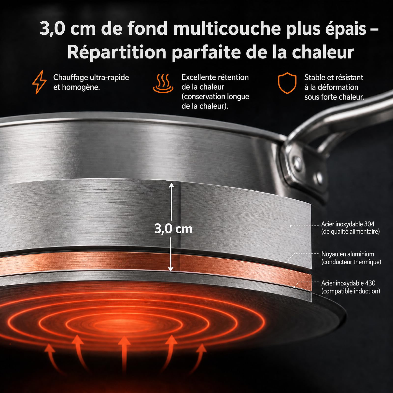 Grande casserole en acier inoxydable 98 L, avec poignées et couvercle d'évier, diamètre 51,5 cm, hauteur 50 cm, pour tous les types de cuisines et grandes cuisines