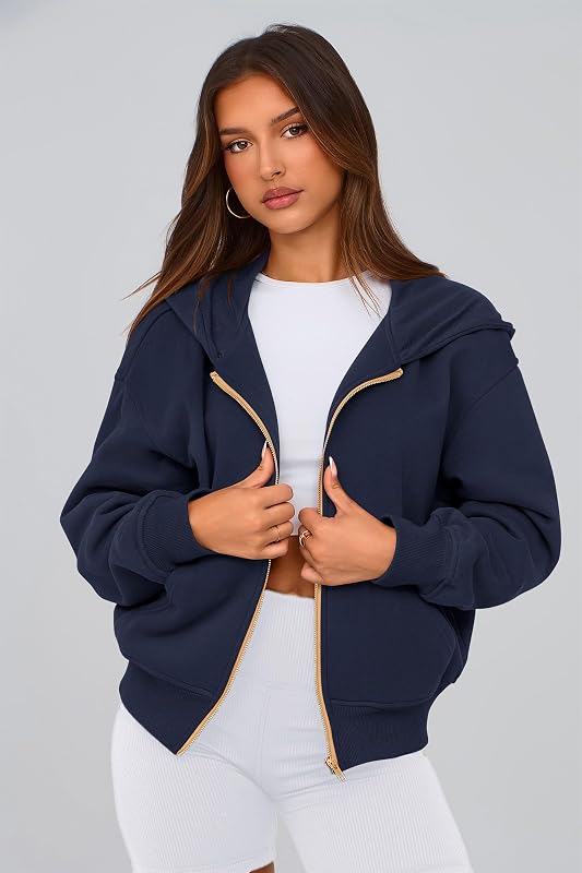 PRETTYGARDEN Hoodies for Women Fall Fashion Zip Up Fleece Plain Sweatshirt image 4