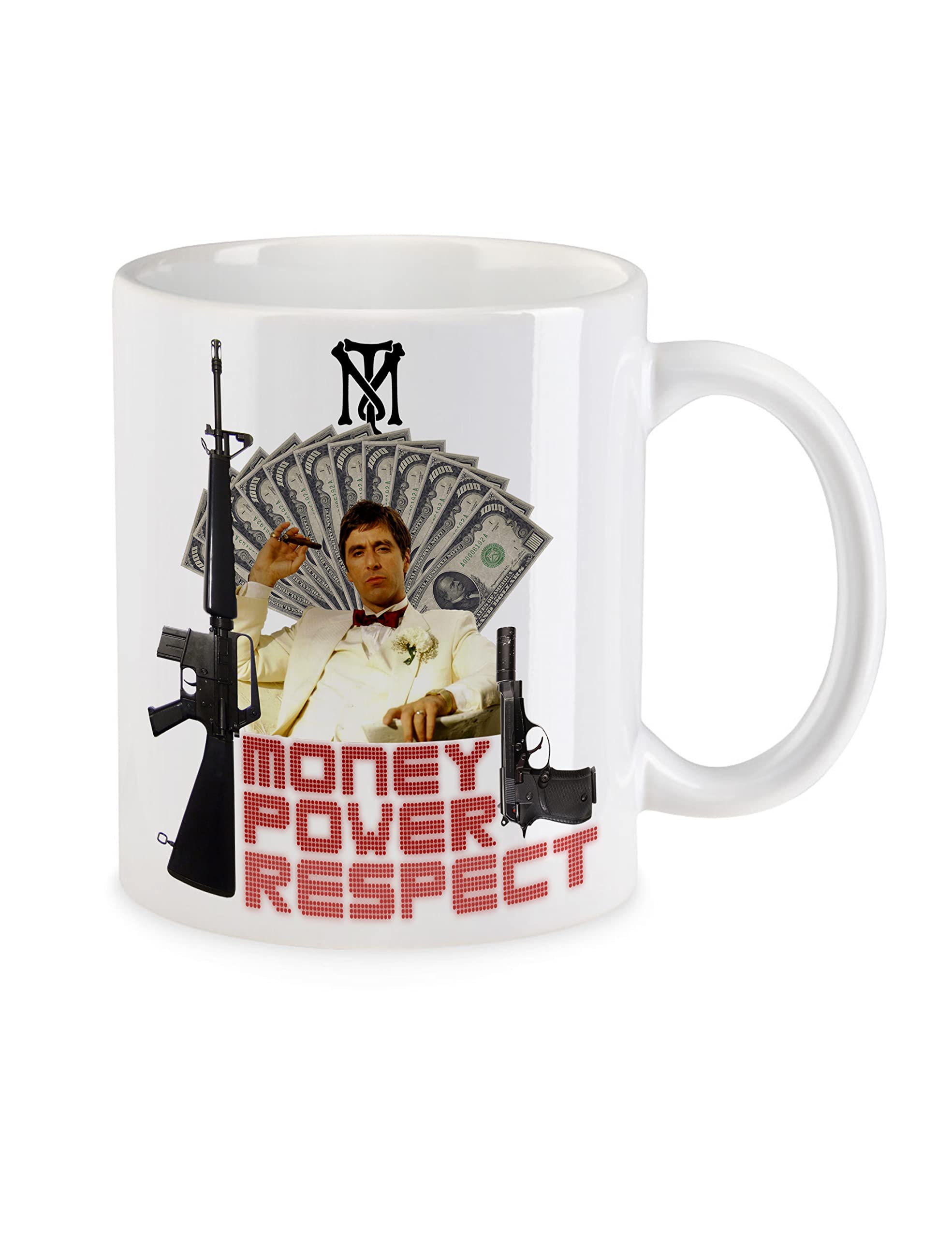 Urban Backwoods Tazza Da Caffè 330 Ml Con Scritta "Money Power Respect Tony Montana II" - Ceramica Fotorealistica, Lavabile In Lavastoviglie, Regalo Uomo