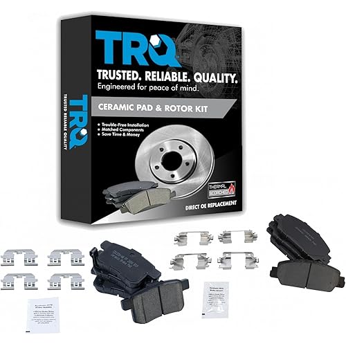 TRQ Front and Rear Ceramic Brake Pad Set Compatible with 13-17 Honda Accord EX 17 Accord Hybrid 13-15 Accord Sport 14-15 Accord Hybrid 14 Accord Plug-In 13 Accord LX-S