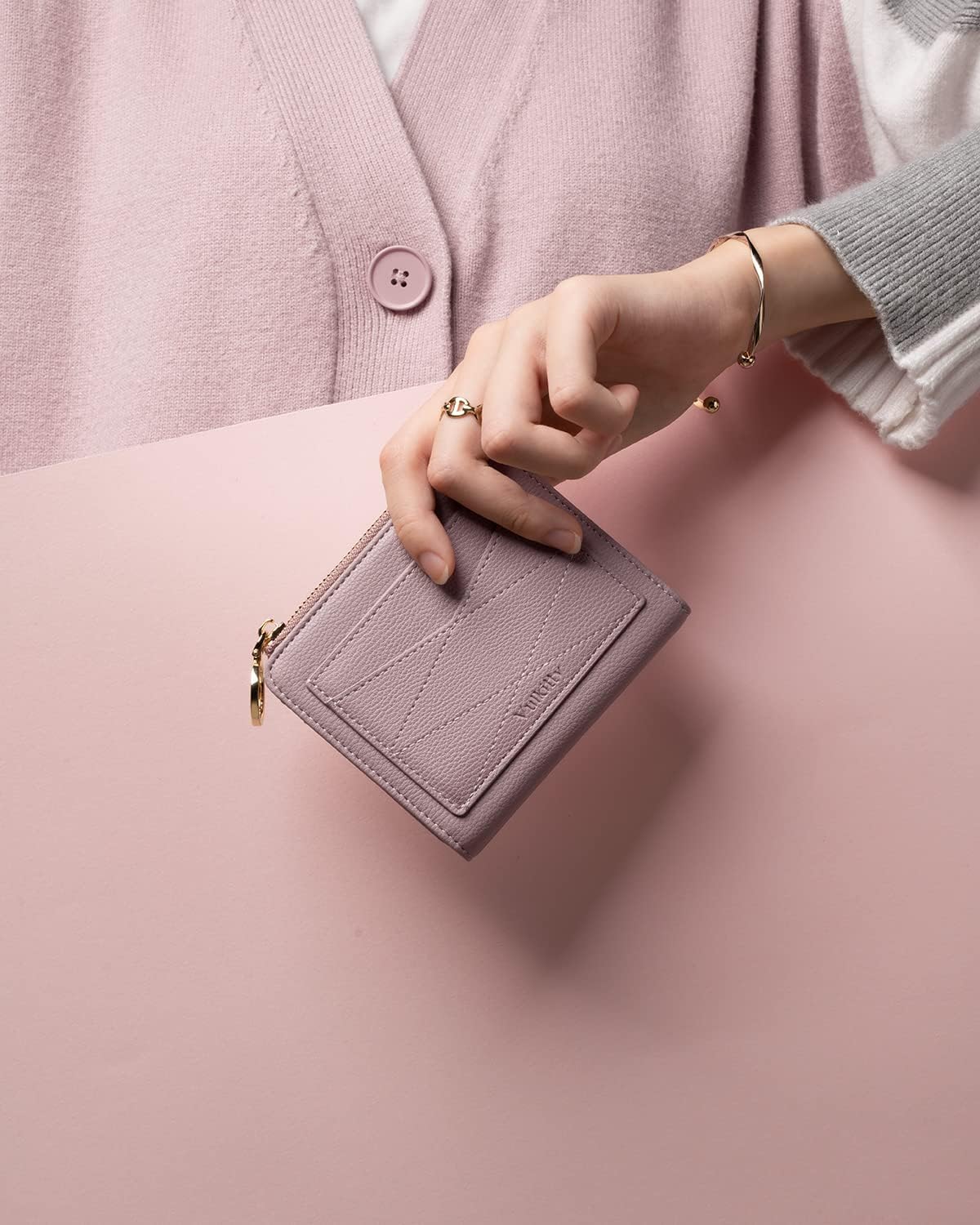 Vulkitty Leather Wallet for Woman RFID Blocking Bifold Small Compact Wallets Zipper Pocket Purse Large Capacity Card Hold Case with ID Window Lilac - Image 5