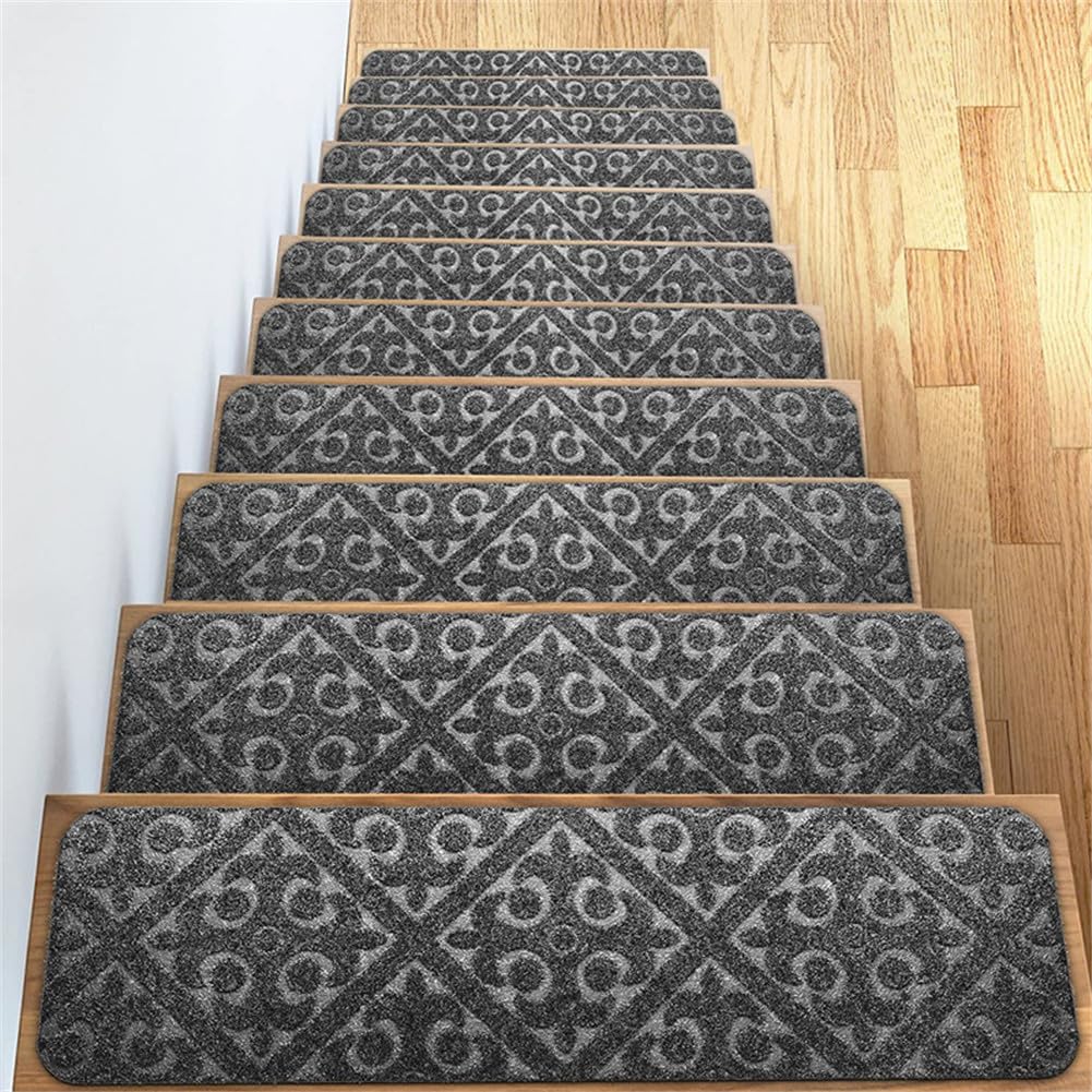 TYYCKJ Carpet Stair Treads Self Adhesive, 20x76cm Non-Slip Carpet Stair Runner Carpet Stairs Mats Removable Reused for Kids Elders and Pets (15pcs,grey)