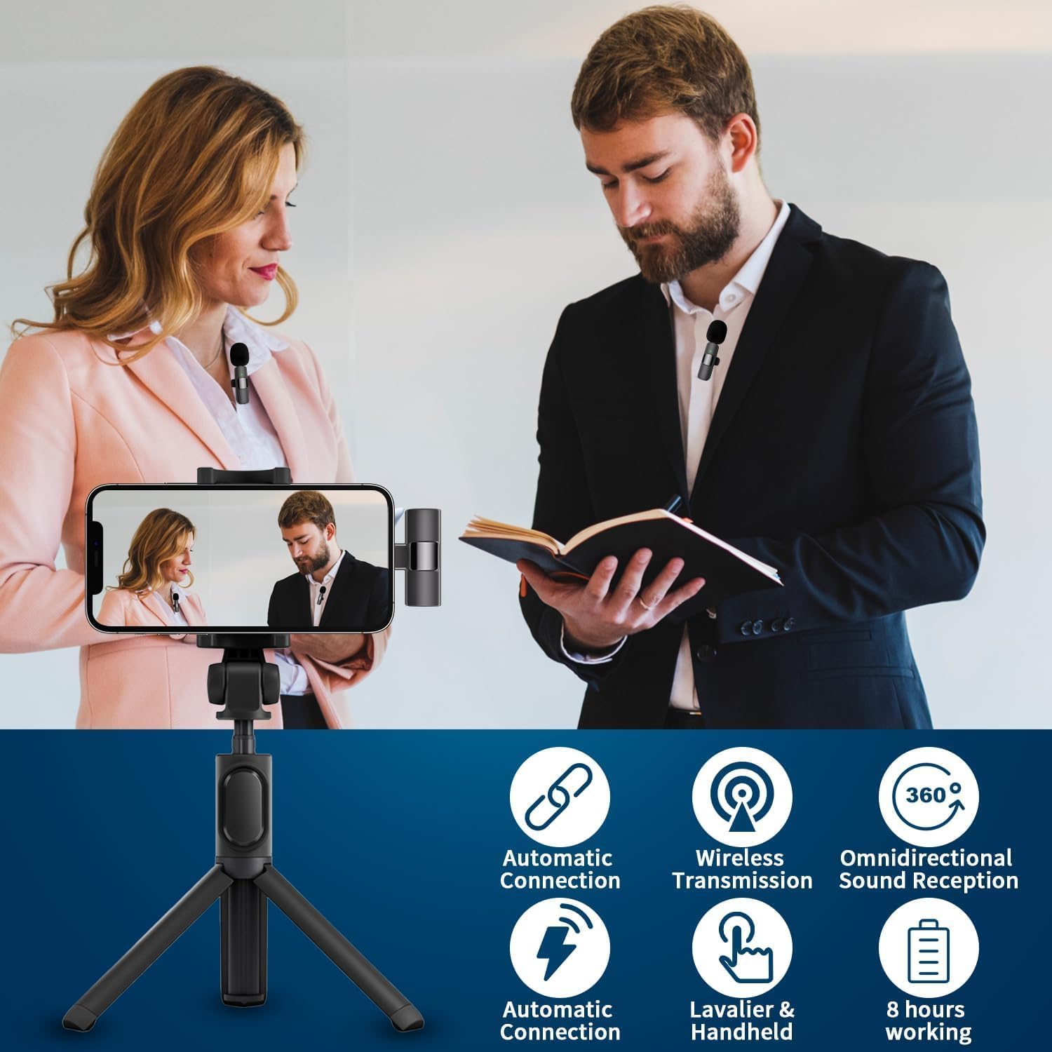 BOVTY Omnidirectional Lavalier Wireless Microphone for Type-C Android & iPhones, Noise Reduction Lapel Mic for Youtubers, Video Recording, Facebook Live All Smartphones Mobile Phone Tablet. (Black) - Image 6 thumbnail