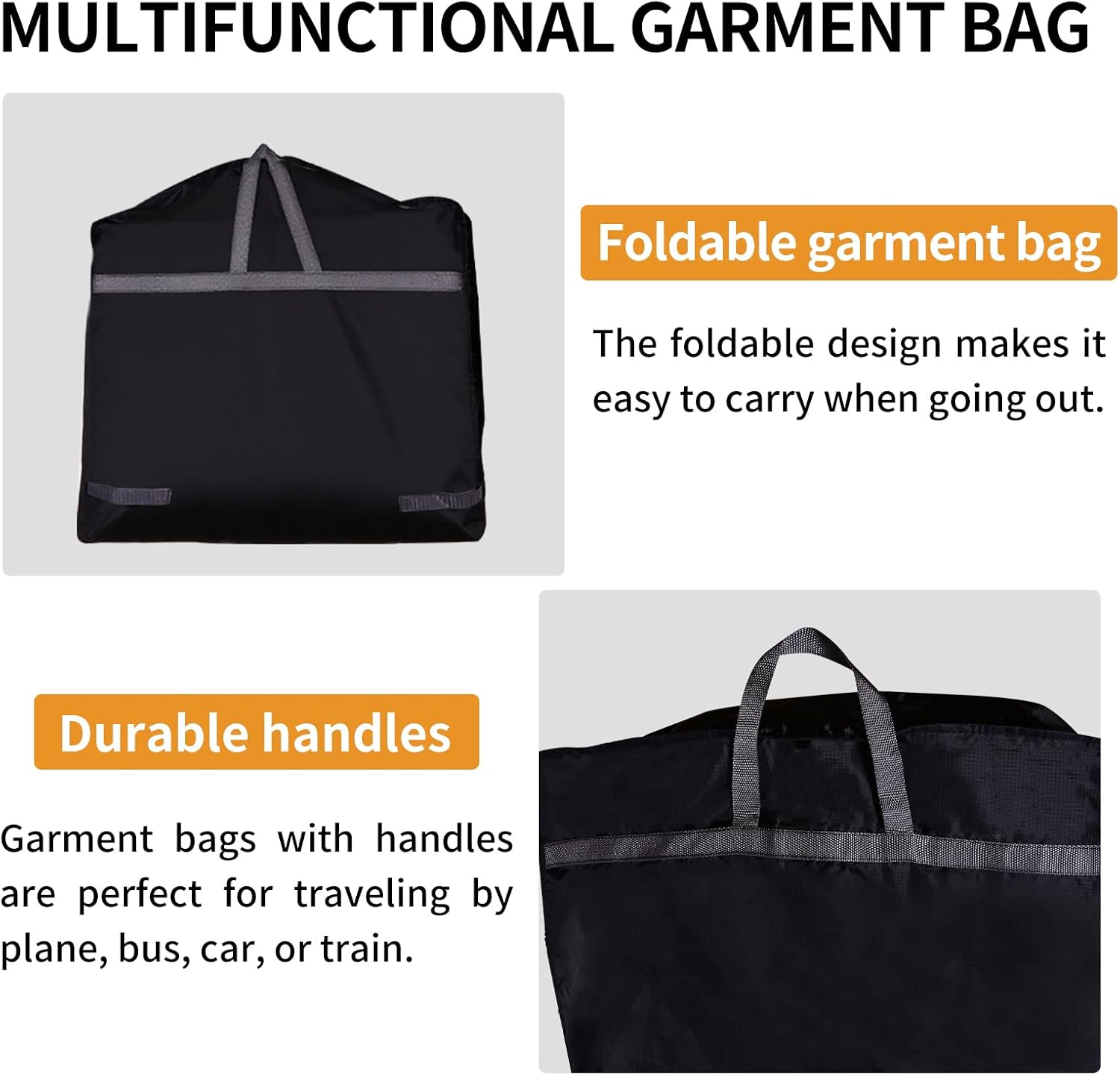 GARMENT_PROTECTOR_COVEGarment Bag Suit Bag for Travel and Storage, Garment Bags for Hanging Clothes with Zipper and Visible Transparent Window, Black 3Pack 41-inchR - Image 5