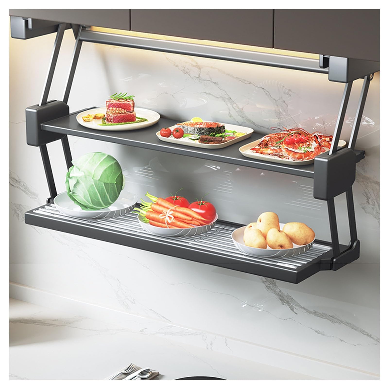 Estante de especias de cocina extraíble, estantes de 2 niveles para armario superior, solución de almacenamiento conveniente para organizar especias en armarios de cocina