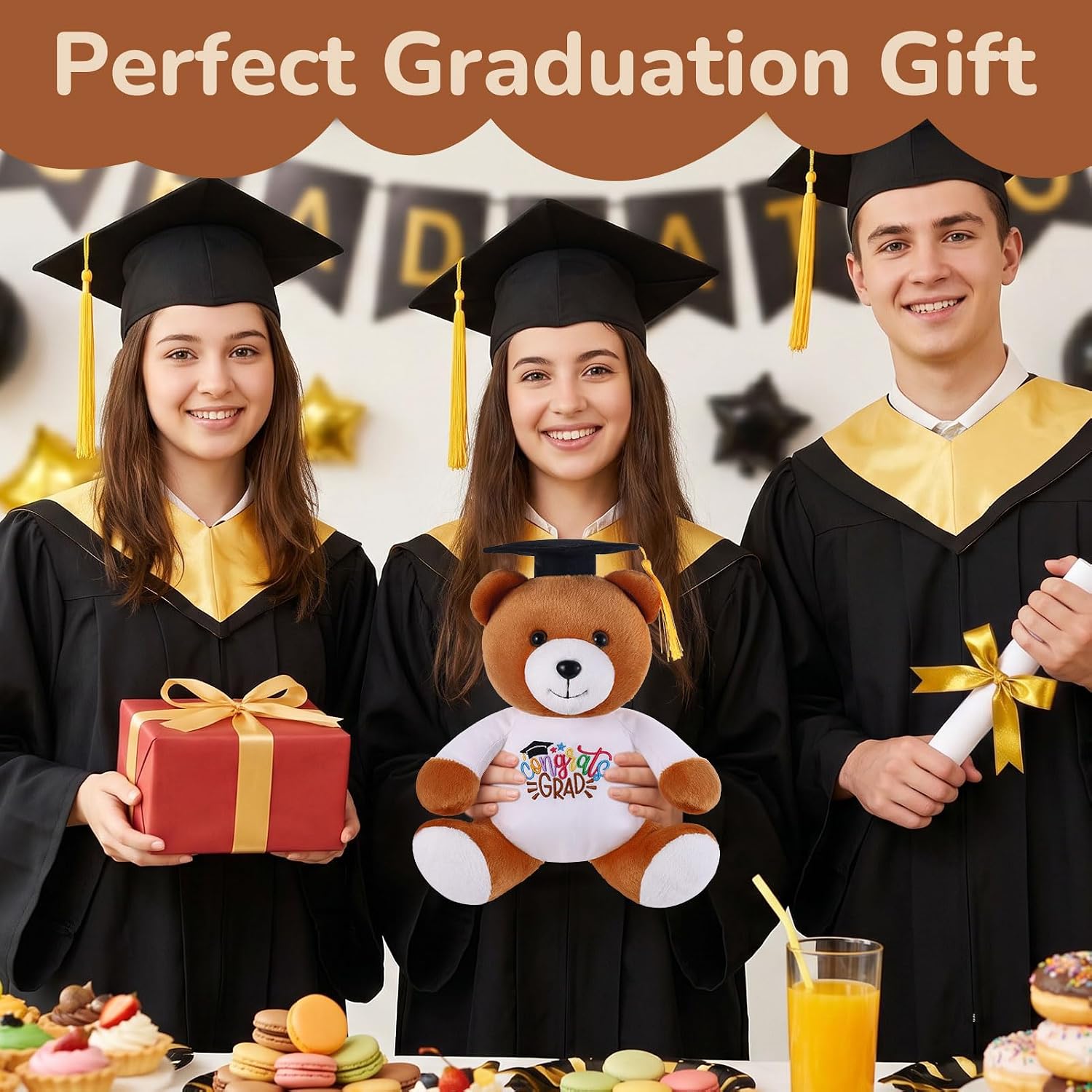 Blank Bear with Graduation Cap Toys Autograph Stuffed Teddy Bear Class of 2026 Graduated Plush Stuffed Teddy Animal for Graduation Day Gift(Grad Bear)