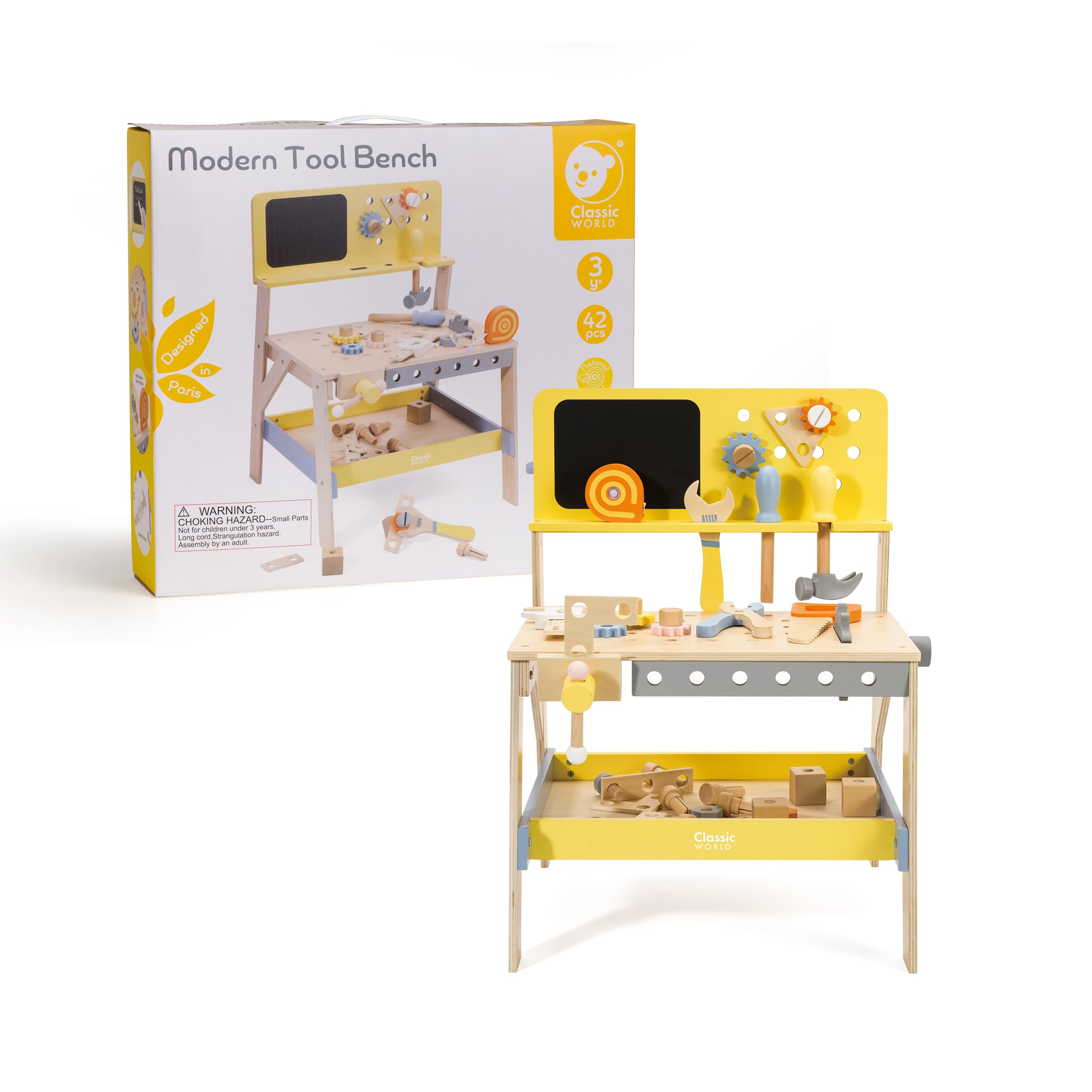 Banco degli attrezzi in legno da 54 pezzi per bambini, set da gioco moderno con strumenti e accessori, giocattolo educativo per carpenteria dai 3 anni in su, ecologico, scintilla creatività e abilità