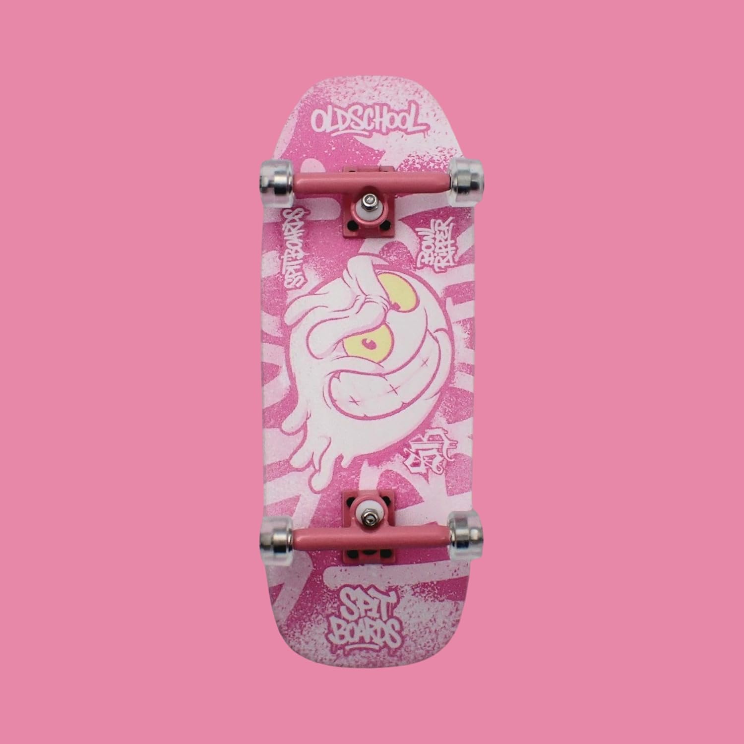 SPITBOARDS® 34mm Fingerboard OLDSCHOOL Cruiser Pro Complete Setup, Pre-Assembled 5-Layer Wood, Pro Trucks, Soft Urethane 60D Bearing Wheels, Real-Wear Graphics, Lasered Foam Tape 'Oldschool Slimeball'