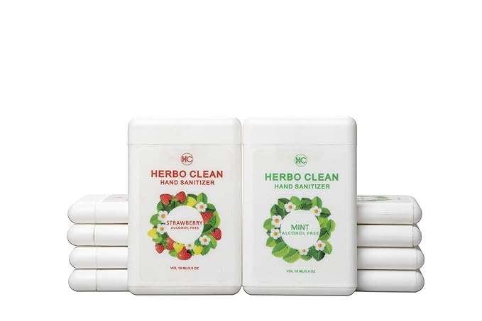 Herbo Clean Alcohol Free Hand Sanitizer Combo Of Strawberry and Mint Fragrance- 180 ML Pack Of 10