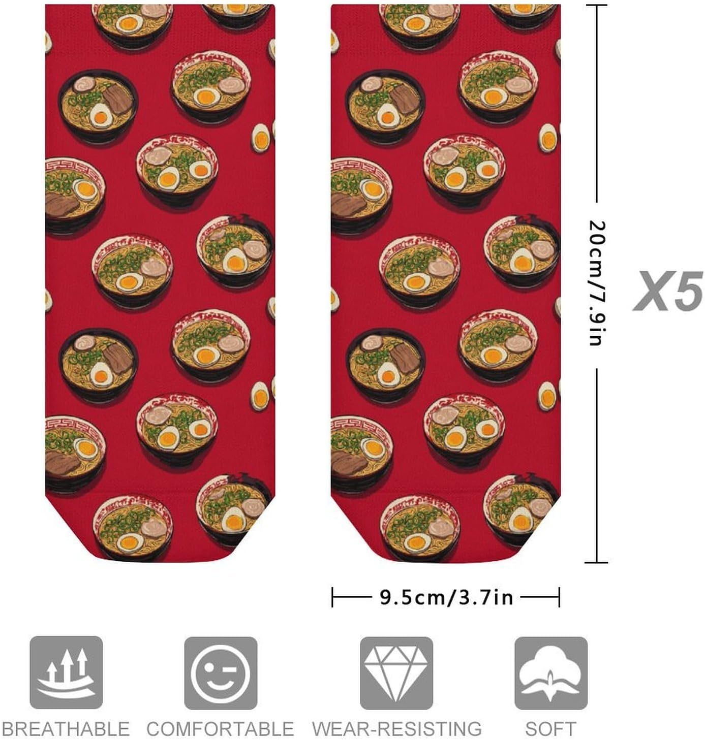 Japanese Ramen Noodle Socks for Men Women 5 Pairs Ankle Socks