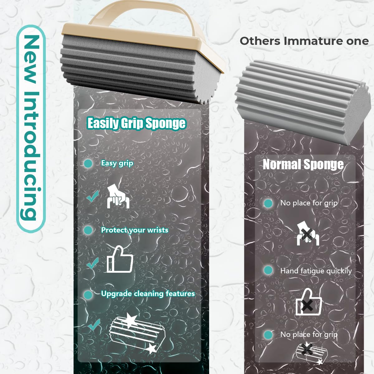 Damp Clean Duster Sponge with Handle Strong Water Absorbtion Resuable Damp Dusting Sponge for Housekeeping,Blinds,Glass, Baseboards,Radiators,Window Track Grooves (1, Off White)