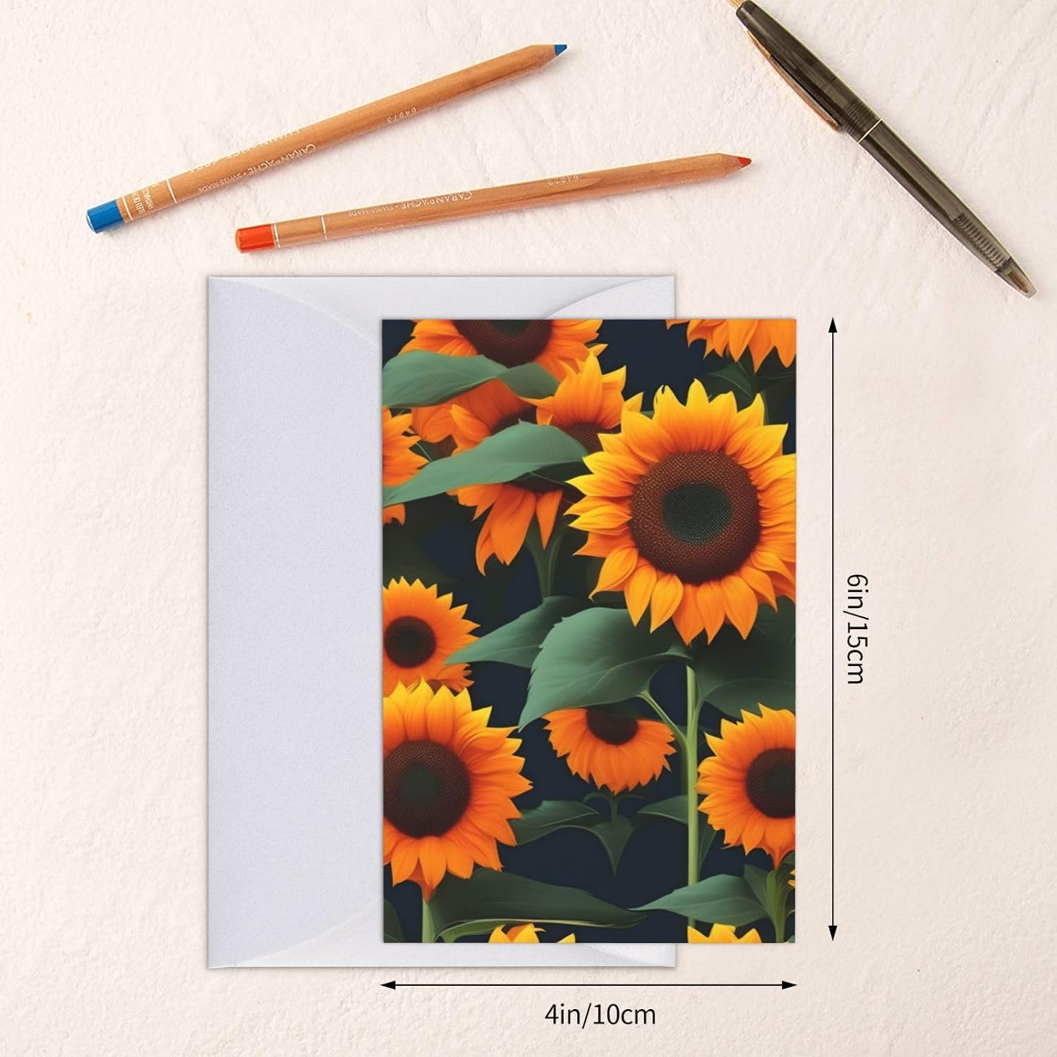 Orange Sunflower Print Cards And Envelopes Self-Seal Thank You Greeting Cards And All Occasions
