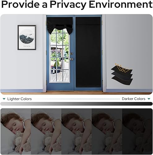 Miniatura 7 de HOMEIDEAS Juego de 2 cortinas opacas negras para puerta francesa, cortinas de privacidad para ventana de puerta, cortinas de 34 x 68 pulgadas para