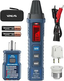Circuit Breaker Finder with LCD Display, GFCI Outlet Tester, 90-130V Electrical Circuit Tracer Tool with NCV Tset & Flashlight, Includes Carrying Case with Adapter, Alligator Clips